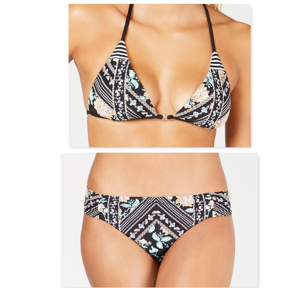 Nanette Lepore Diamond Vines Bikini Size Medium black floral swimsuit